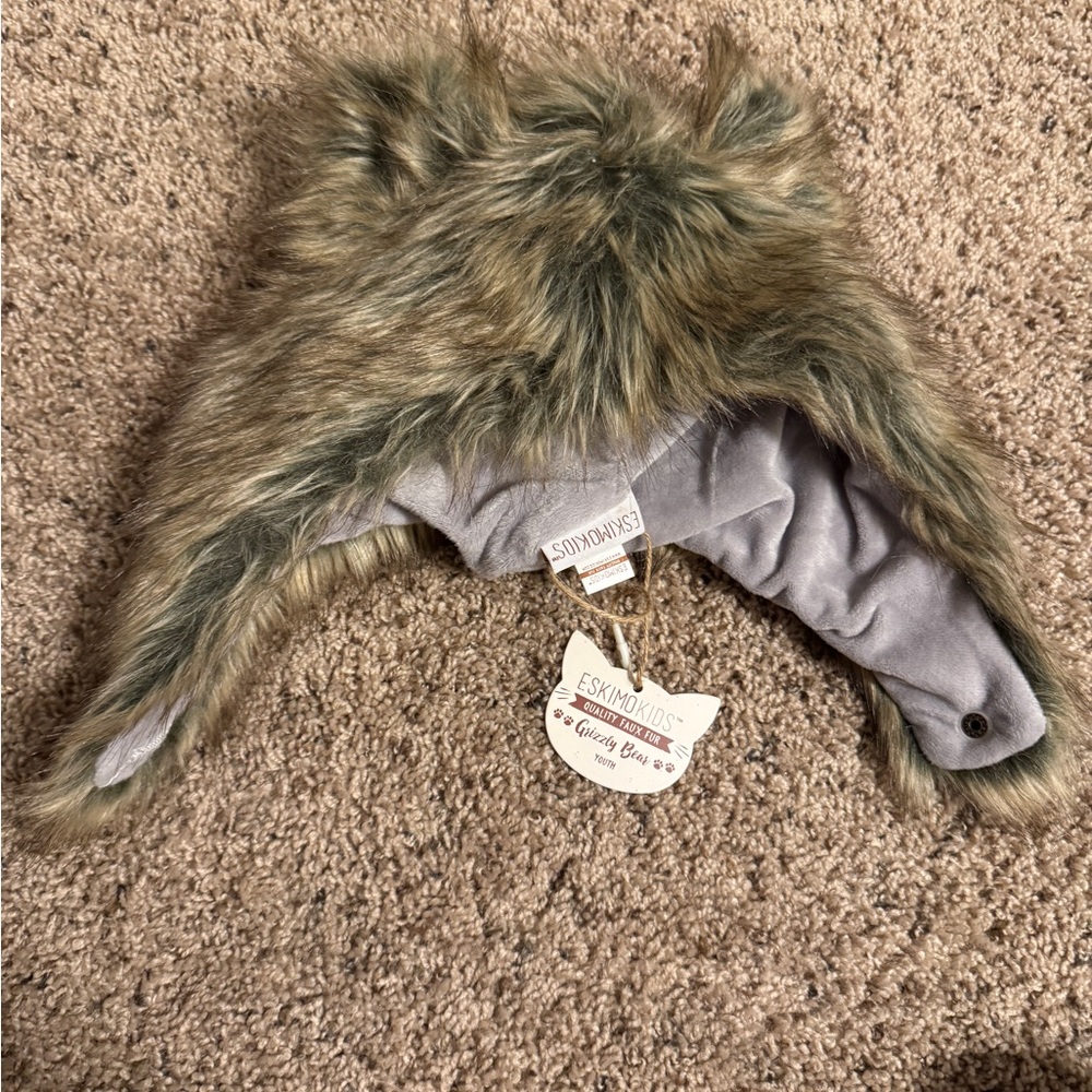 Faux Fur Grizzly Bear Hat in youth size